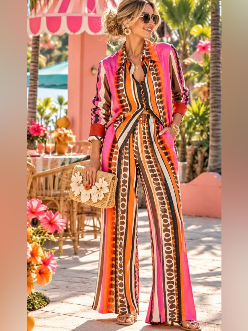 Eva Franco Tulum Stripe blouse and Cypress pant set